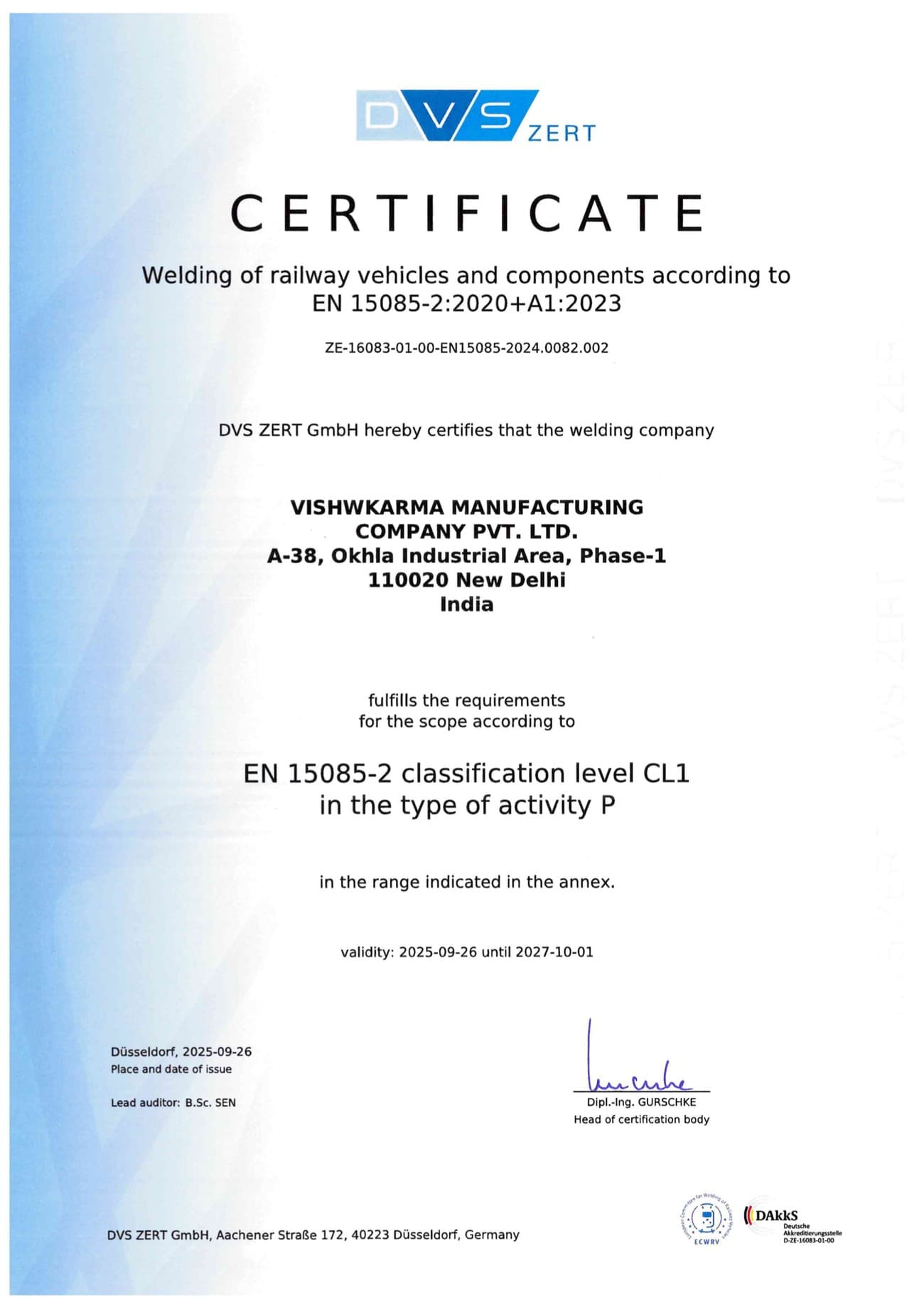 EN 15085-2 certificate