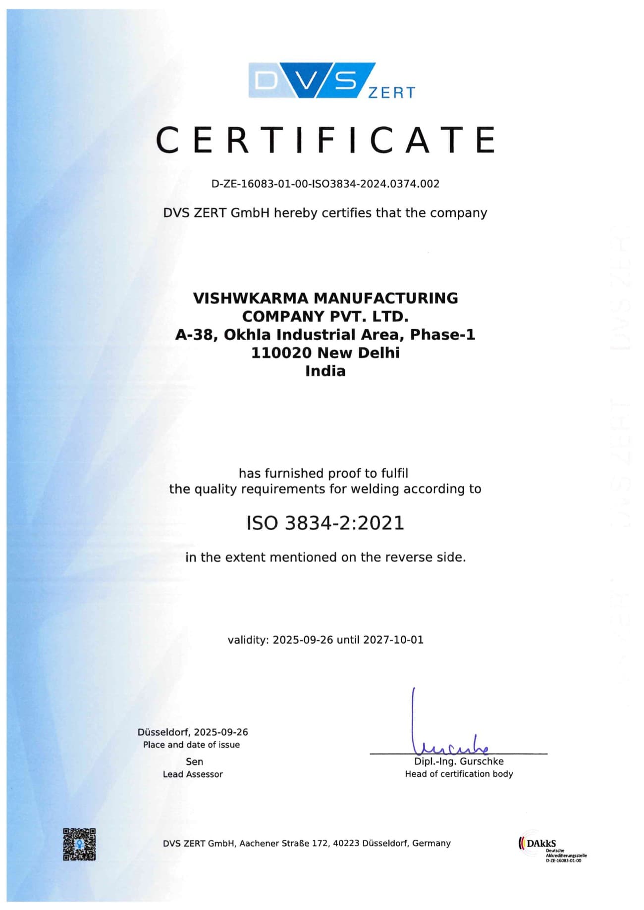 ISO 3834-2 certificate